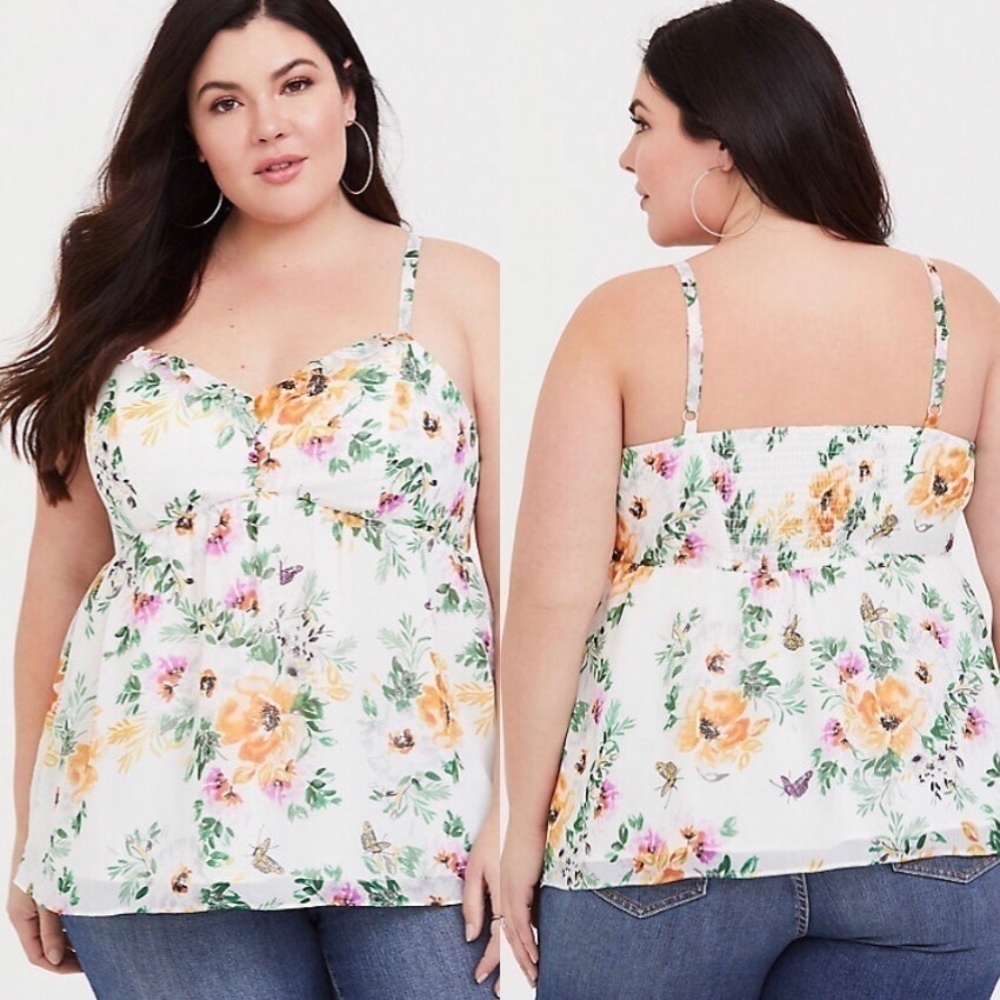 TORRID Ivory Floral Chiffon Babydoll Tank Top